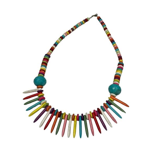 Vintage Rainbow Howlite Beaded Necklace Spike Confetti Funfetti Statement Funky - Picture 4 of 7